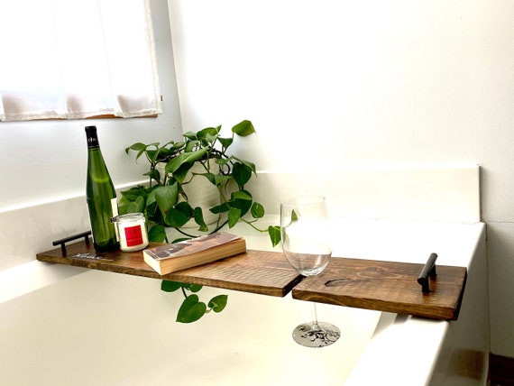 Bathtub Tray With Wine Holder Wood Bath Caddy Custom Bath Board