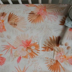 Bamboo Muslin Fitted Crib Sheet | Baby Newborn Toddler Bedding | Gender Neutral | Boho Baby Sheets ( Bouquet)
