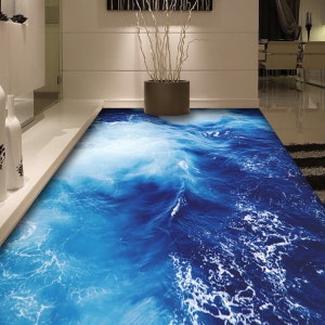 3D Blue Sea Water JJ6054FF Floor Wallpaper Murals Self-Adhesive Removable Bath Floor Waterproof floor Rug Mat Print Epoxy Kitchen