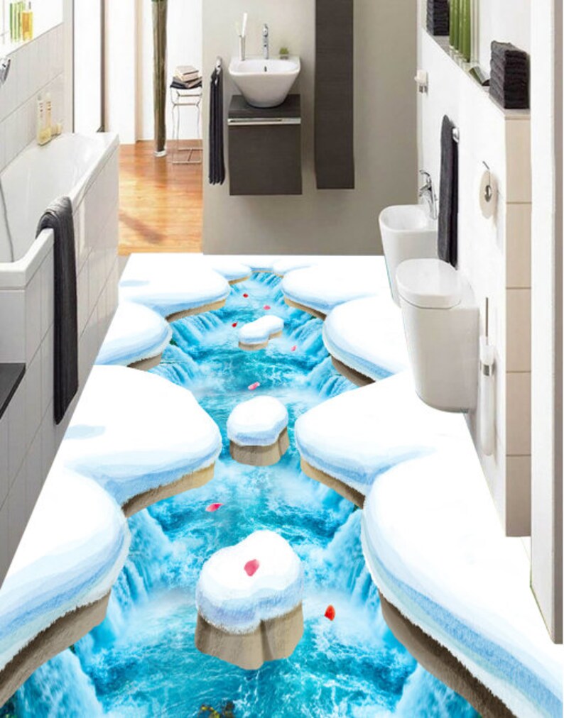 3D Cold Waterfall JJ4686FF Floor Wallpaper Murals Self-Adhesive Removable Bath Floor Waterproof floor Rug Mat Print Epoxy Kitchen