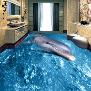 3D Bello Delfino JJ4905FF Pavimento Wallpaper Murals Auto-Adesive rimovibile Bath Floor Impermeabile pavimento Rug Mat Stampa Epoxy Cucina