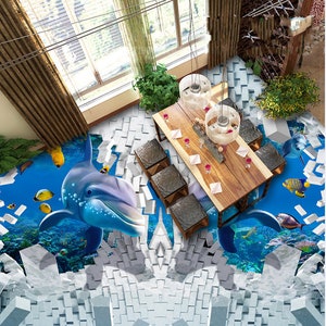 3D Ocean World JJ4002FF Floor Wallpaper Murals Self-Adhesive Removable Bath Floor Waterproof floor Rug Mat Print Epoxy Kitchen