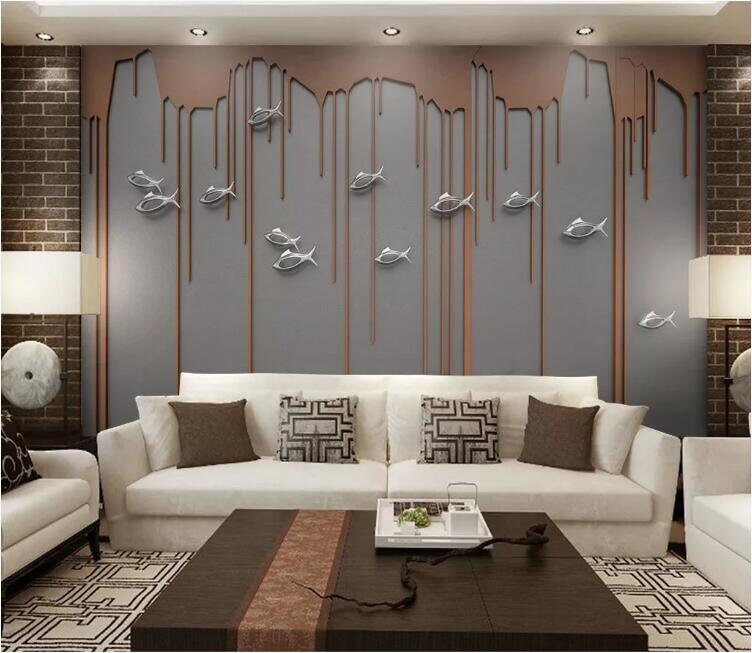 3D Silver Fish ZZ484 Self-adhesive Wallpaper Mural Peel and Stick Wallpaper Removable Wall Prints Stickers Feature Wall Wallpaper