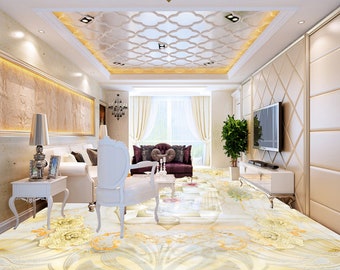 3D Gentle Yellow JJ5865FF Floor Wallpaper Murals Self-Adhesive Removable Bath Floor Waterproof floor Rug Mat Print Epoxy Kitchen