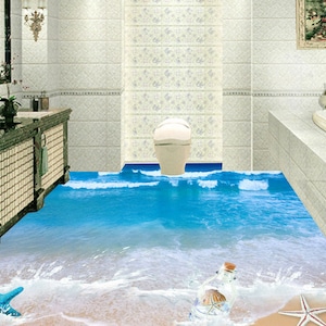 3D Light Blue Starfish JJ5176FF Floor Wallpaper Murals Self-Adhesive Removable Bath Floor Waterproof floor Rug Mat Print Epoxy Kitchen