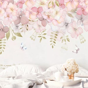 3D Fairy Pink Flowers ZZ2361 Self-adhesive Wallpaper Mural Peel and Stick Wallpaper Removable Wall Prints Stickers Feature Wall Wallpaper