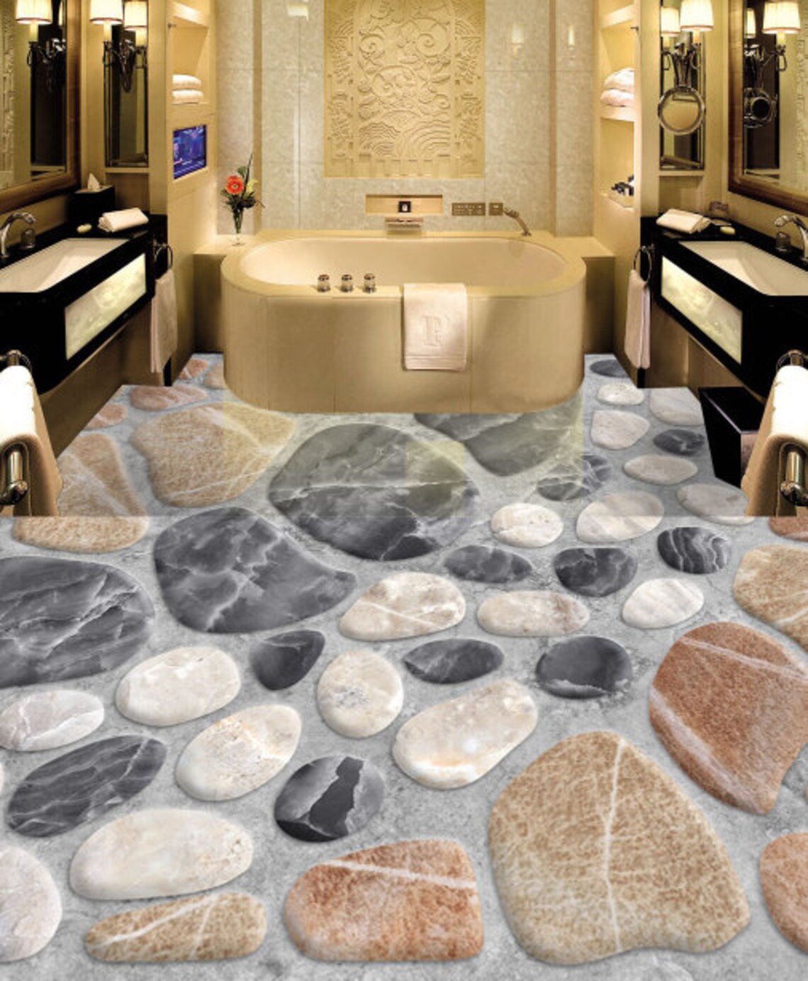 3D Stone Style JJ4391FF Floor Wallpaper Murals Self-adhesive Removable ...