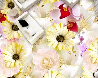 3D Pale Yellow Flowers JJ5742FF Floor Wallpaper Murals Self-Adhesive Removable Bath Floor Waterproof floor Rug Mat Print Epoxy Kitchen