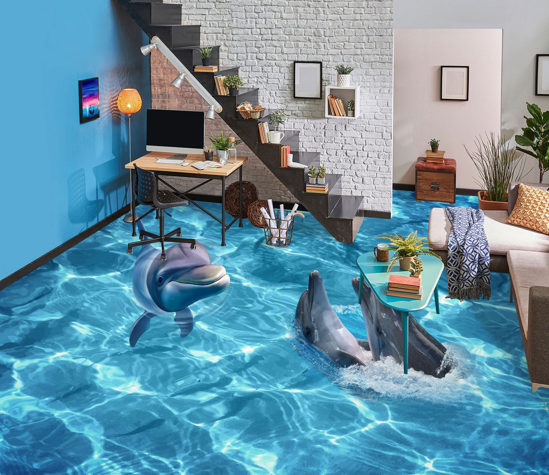 ドルフィンさん専用 3D Joyful Dolphin JJ3289FF Floor Wallpaper Murals Self-adhesive