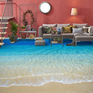 3D Cool Blue Sea Life JJ7106FF Floor Wallpaper Murals Self-Adhesive Removable Bath Floor Waterproof floor Rug Mat Print Epoxy Kitchen