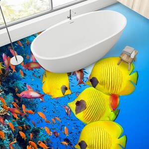 3D Special Pink Fish JJ2497FF Floor Wallpaper Murales Autoadesivo Rimovibile Pavimento Bagno Impermeabile Tappeto Tappeto Stampa Epoxy Cucina