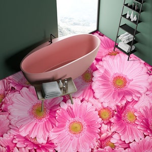 3D Glamour Rosa Gerbera JJ2285FF Pavimento Carta da parati Murales Autoadesivo Rimovibile Bagno Pavimento Pavimento impermeabile Tappeto Mat Print Cucina epossidica