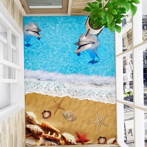3D Due delfini grigi JJ2342FF Floor Wallpaper Murales Autoadesivo Pavimento da bagno rimovibile Pavimento impermeabile Tappeto Mat Stampa Epoxy Kitchen