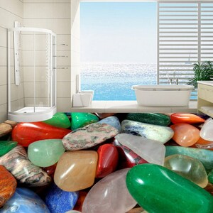 3D Clean Colored Stones JJ5267FF Floor Wallpaper Murals Self-Adhesive Removable Bath Floor Waterproof floor Rug Mat Print Epoxy Kitchen