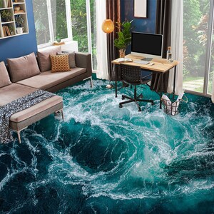 3D Churning Wave JJ2367FF Floor Wallpaper Murals Self-Adhesive Removable Bath Floor Waterproof floor Rug Mat Print Epoxy Kitchen