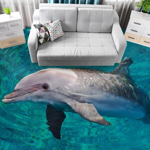 3D Carino divertente delfino JJ2044FF Pavimento Carta da parati Murales Autoadesivo Rimovibile Pavimento da bagno Pavimento impermeabile Tappeto Stampa opaca Cucina epossidica