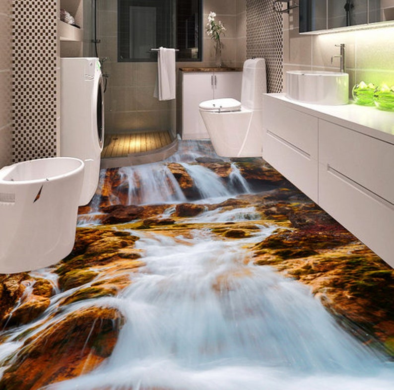 3D Rapid Falls JJ5380FF Floor Wallpaper Murals Self-Adhesive Removable Bath Floor Waterproof floor Rug Mat Print Epoxy Kitchen