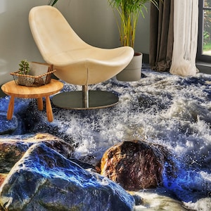 3D Blue Sea Stones JJ3482FF Floor Wallpaper Murals Self-Adhesive Removable Bath Floor Waterproof floor Rug Mat Print Epoxy Kitchen