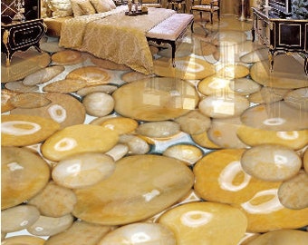 3D Yellow Stones JJ4804FF Floor Wallpaper Murals Self-Adhesive Removable Bath Floor Waterproof floor Rug Mat Print Epoxy Kitchen