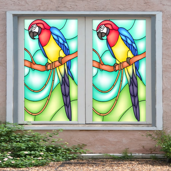Details about   3D Parrot 1788NAO Window Film Print Sticker Cling Stained Glass UV Block Fa 