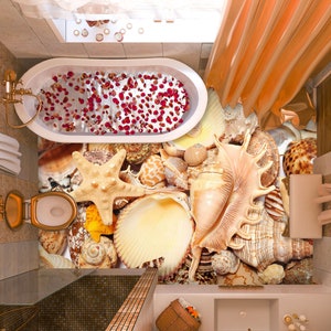 3D Beach Bath JJ2671FF Floor Wallpaper Murals Self-Adhesive Removable Bath Floor Waterproof floor Rug Mat Print Epoxy Kitchen