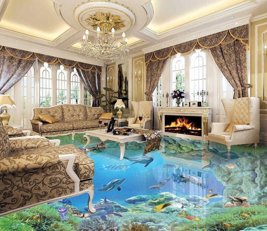 3D Open Ocean JJ5663FF Floor Wallpaper Murals Self-Adhesive Removable Bath Floor Waterproof floor Rug Mat Print Epoxy Kitchen