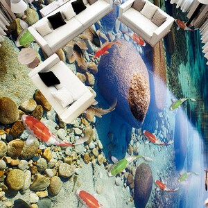 3D Speciale Verde Koi JJ5409FF Pavimento Wallpaper Murals Auto-Adessive rimovibile Bath Floor Impermeabile pavimento Rug Mat Stampa Epoxy Cucina