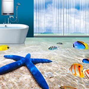 3D Big Blue Starfish JJ5172FF Floor Wallpaper Murals Self-Adhesive Removable Bath Floor Waterproof floor Rug Mat Print Epoxy Kitchen