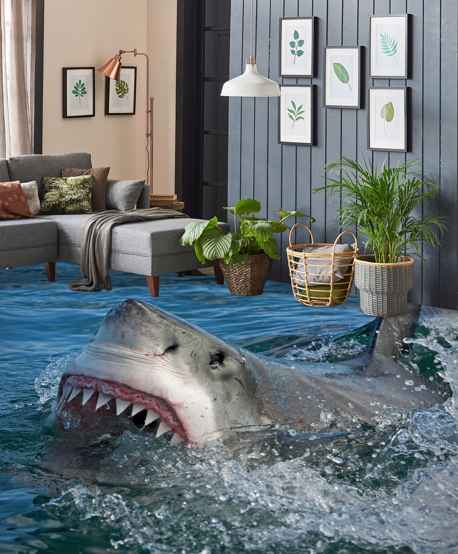 3D Ferocious Shark JJ4840FF Floor Wallpaper Murals Self-adhesive