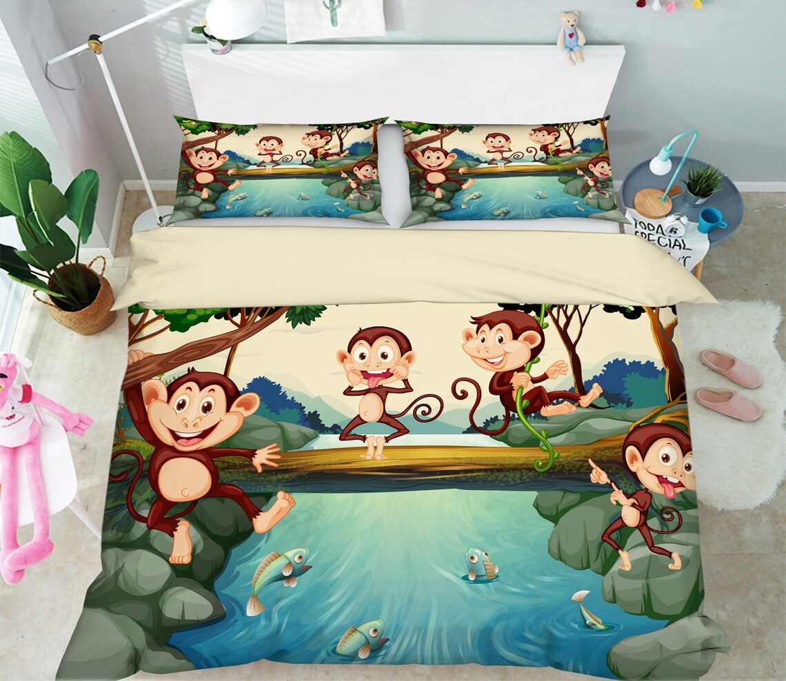 3D Funny Cartoon Monkeys ZZD2133 Duvet Cover Bedding Set Quilt Etsy UK