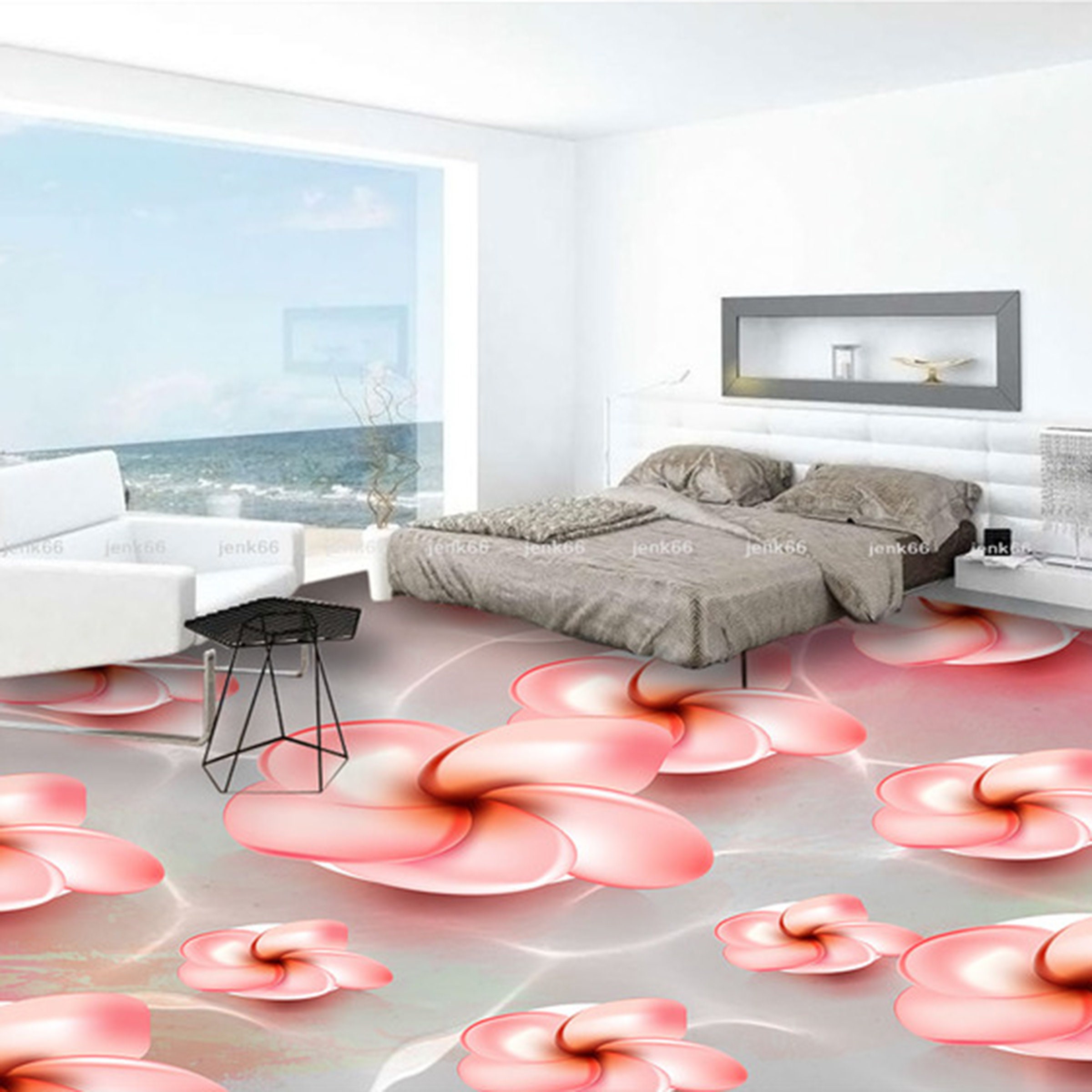 3D Soft Pink Flowers JJ5914FF Floor Wallpaper Murals Self-adhesive