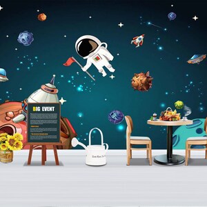 3D Carino Astronauta - 1195 Autoadesivo Wallpaper Mural Peel e Stick Wallpaper Stampe muro rimovibile Stampe Adesivi Caratteristica Parete Sfondo