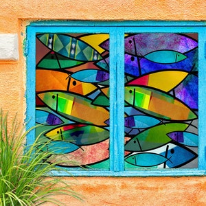 3D Cartoon Goldfisch WD7766 Fensterfolie Aufkleber Cling Cling Buntglas Xmas Fenster Dekor UV Wärmekontrolle Glas Sichtschutz Fensterfolie Rose