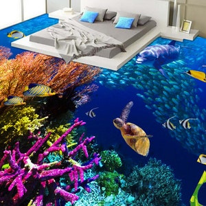 3D Shocking Sea JJ4493FF Floor Wallpaper Murals Self-Adhesive Removable Bath Floor Waterproof floor Rug Mat Print Epoxy Kitchen