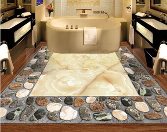 3D Stone Road Lake 0530 Floor Wallpaper Murals Self-adhesive Removable ...