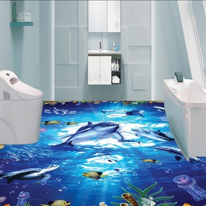 3D Marvelous Ocean JJ5324FF Floor Wallpaper Murals Self-Adhesive Removable Bath Floor Waterproof floor Rug Mat Print Epoxy Kitchen