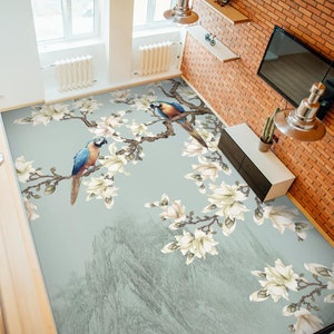 3D Simpatici pappagalli in primavera J3666FF Pavimento Carta da parati Murales Autoadesivo Rimovibile Pavimento Bagno Impermeabile Tappeto Tappeto Stampa Epoxy Cucina