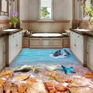 3D Speciale Blu Stellafish JJ4442FF Floor Wallpaper Murals Self-Adhesive rimovibile Bath Floor Impermeabile pavimento Rug Mat Stampa Epoxy Cucina