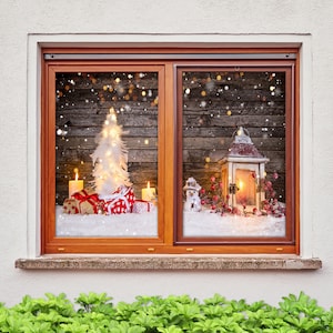 3D Red Gift Box WD5162 Window Film Print Sticker Cling Stained Glass Xmas Window Decor UV Heat Control Glass Privacy Window Film Rose