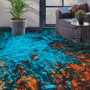3D Blue Sea Oil Painting JJ2357FF Floor Wallpaper Murals Self-Adhesive Removable Bath Floor Waterproof floor Rug Mat Print Epoxy Kitchen