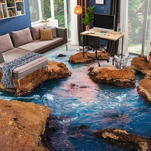 3D Brown Stones JJ3662FF Floor Wallpaper Murals Self-Adhesive Removable Bath Floor Waterproof floor Rug Mat Print Epoxy Kitchen