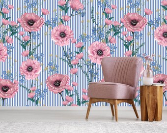 3D Artistic Pink Flowers ZZ7162 Self-adhesive Wallpaper Mural Peel and Stick Wallpaper Removable Wall Prints Stickers Feature Wall Wallpaper
