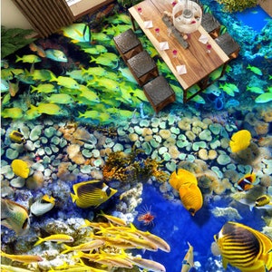 3D Speciale Pesce Verde JJ5159FF Pavimento Wallpaper Murals Auto-Adessive rimovibile Bagno Piano impermeabile Rug Mat Stampa Epoxy Cucina