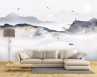 3D Rolling Mountains ZZ3258 Self-adhesive Wallpaper Mural Peel and Stick Wallpaper Removable Wall Prints Stickers Feature Wall Wallpaper