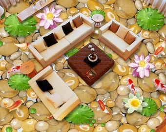 3D Yellow Pond Stones JJ5671FF Floor Wallpaper Murals Self-Adhesive Removable Bath Floor Waterproof floor Rug Mat Print Epoxy Kitchen