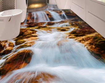 3D Yellow Stones JJ4480FF Floor Wallpaper Murals Self-Adhesive Removable Bath Floor Waterproof floor Rug Mat Print Epoxy Kitchen