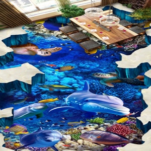 3D Speciale Viola Pesce JJ4923FF Pavimento Wallpaper Murals Auto-Adesivo rimovibile Bagno Piano impermeabile Rug Mat Stampa Epoxy Cucina