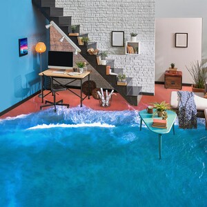 3D Comfortable Blue Sea JJ2272FF Floor Wallpaper Murals Self-Adhesive Removable Bath Floor Waterproof floor Rug Mat Print Epoxy Kitchen