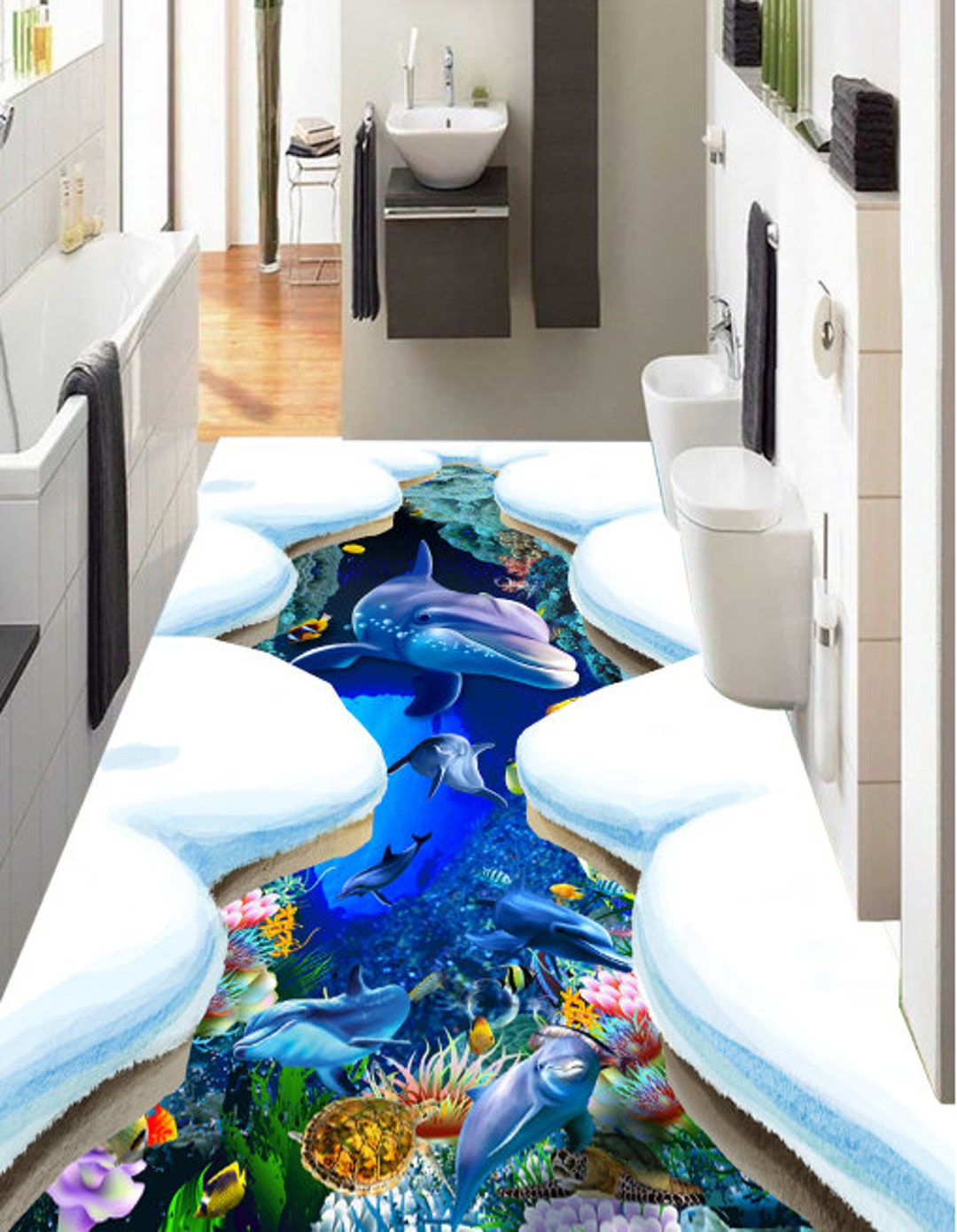 3D Pink Green Sea 898 Floor Mural  Wallpaper Murals Rug & Mat Print Epoxy waterproof bath floor