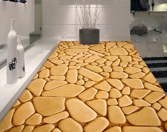 3D Yellow Rocks JJ4268FF Floor Wallpaper Murals Self-Adhesive Removable Bath Floor Waterproof floor Rug Mat Print Epoxy Kitchen